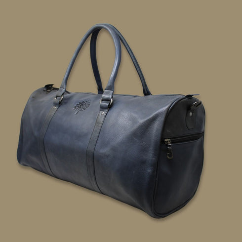 Shivansh Blue Genuine Leather Duffle Weekender Bag-Gs